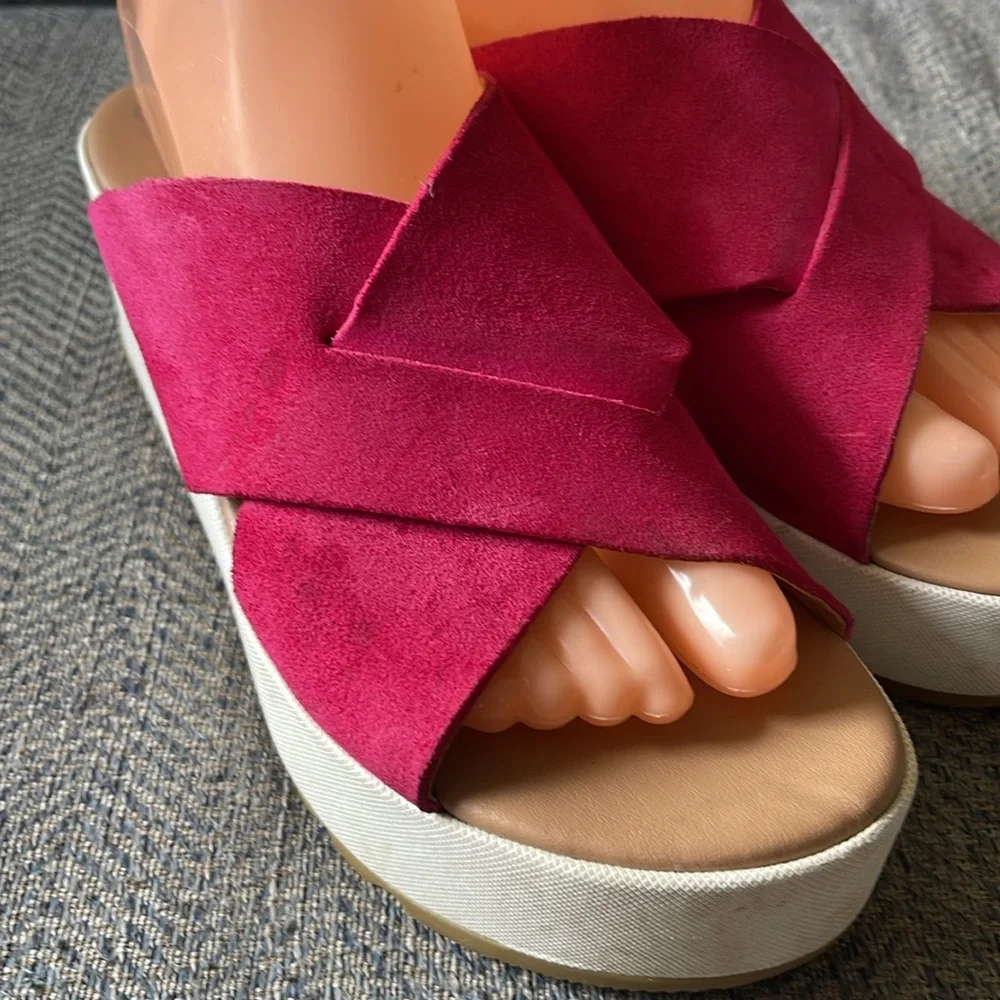 Sorel Pink Suede Platform Slide Sandals, 8